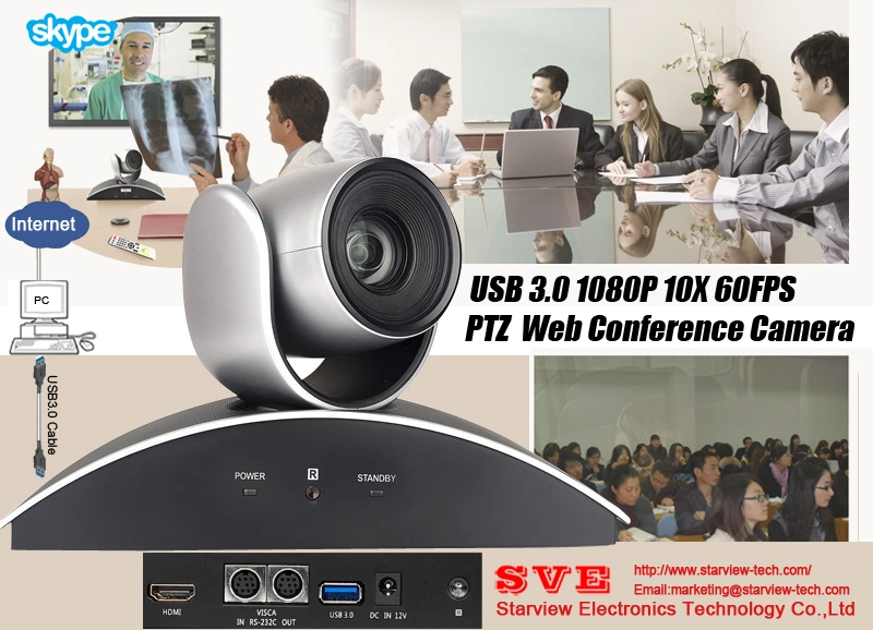 Surveillance HD PTZ 10X Zoom Video Camera HDMI USB 3.0 Conference Security Camera