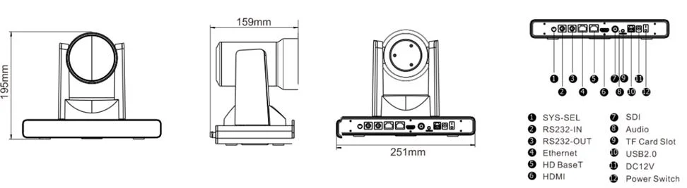 HDMI and SDI Output 4K Ndi 12X Zoom Video Conference PTZ Camera